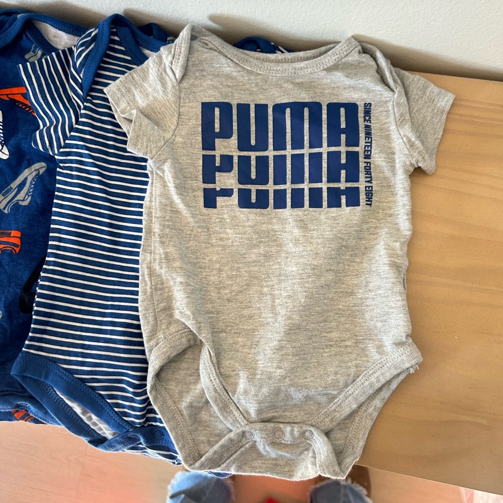 Bundle of 7 Puma 0-3 Months Blue & Gray Baby Onesie Bodysuit Set - Picture 3 of 9